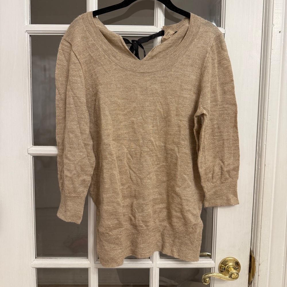 J. CREW Women's Gold Metallic Alpaca Blend Back Tie Sweater Size L